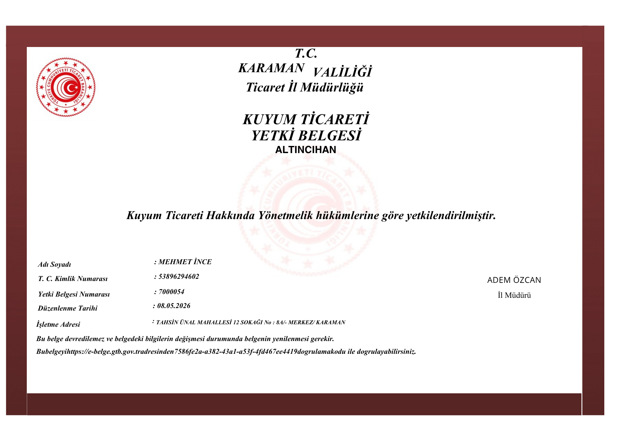 Yetki Belgesi